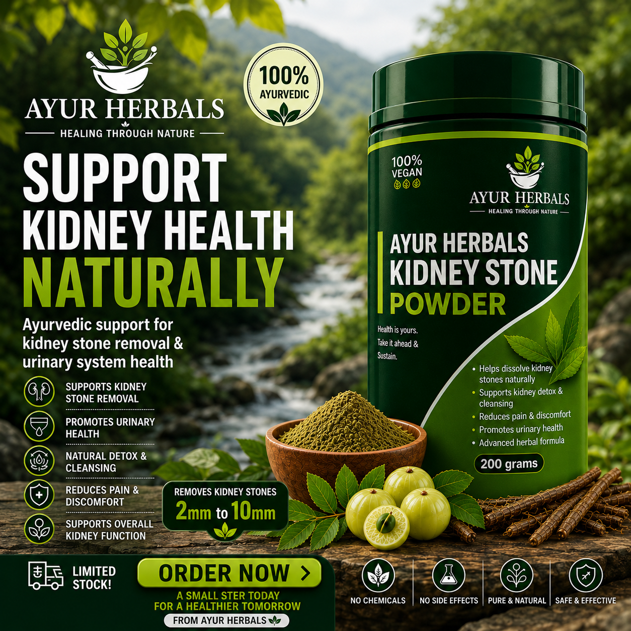 AYUR HERBALS -KIDNEY STONE RELIEF POWDAR-15 DEYS CHALLENGE