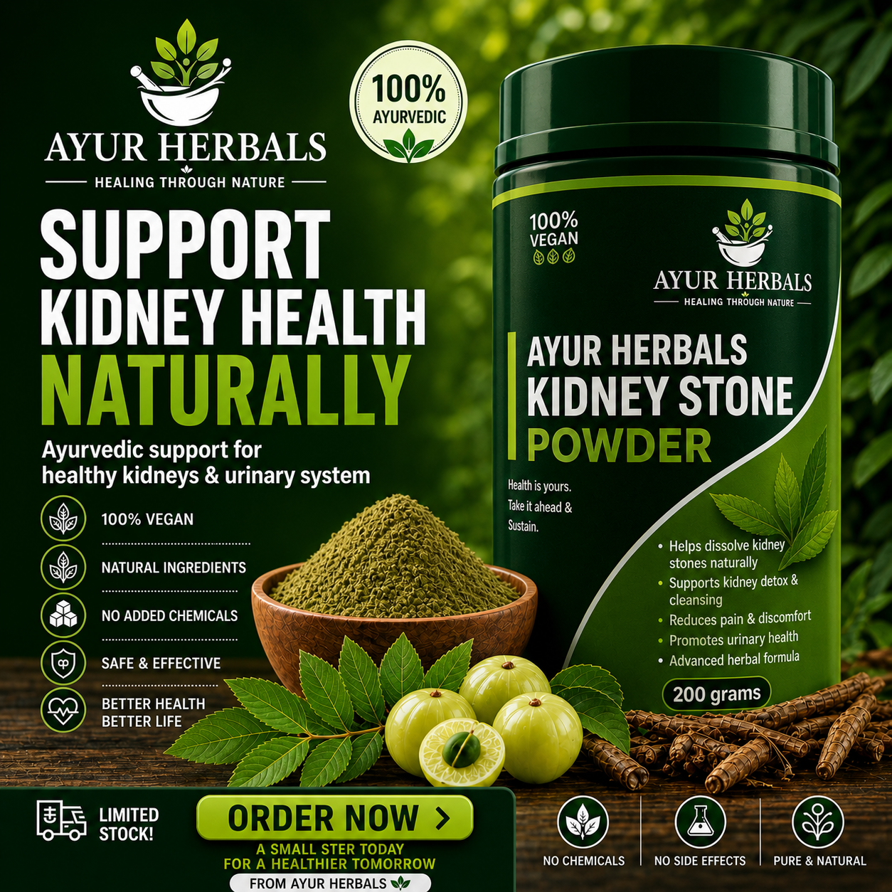 AYUR HERBALS -KIDNEY STONE RELIEF POWDAR-15 DEYS CHALLENGE