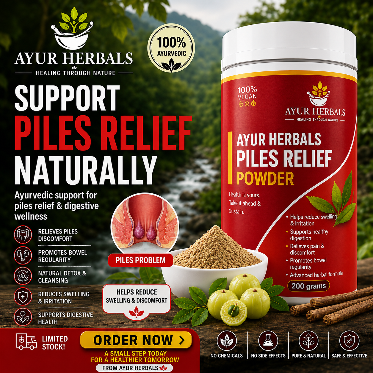 AYUR HERBALS PILES RELIEF POWDER- 15DAYS CHALLENGE